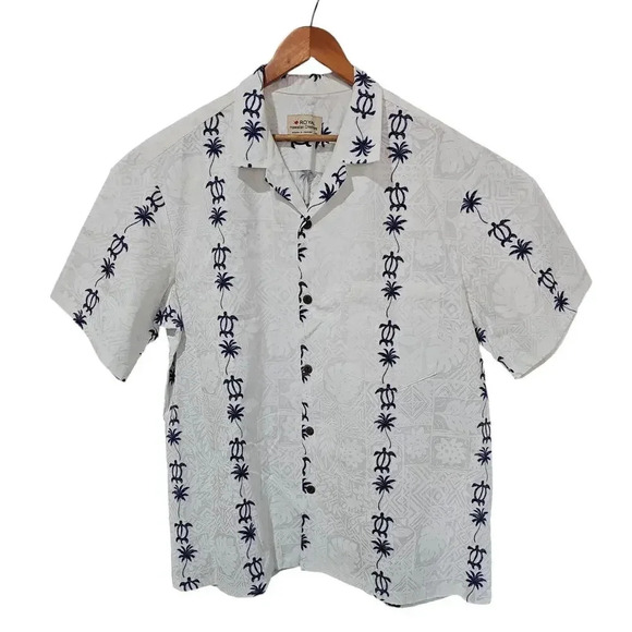 Royal Hawaiian Creations Men's Honu and Palms Aloha Shirt White Size 2XL - Picture 2 of 6